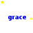 Blue text 'grace' repeated across a white background with yellow and light-yellow stars scattered in clusters above each