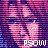 Pixelated image of a person with pink hair and blue eyes, repeated in a pattern with 'PSOW' text below each instance