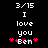 Pixelated text and symbols on black background with animated heart changes.