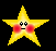 Two yellow star-shaped figures with pixelated faces on black background; left star has red cheeks and round eyes, right star has flat eyes and mouth.