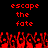 Red pixelated text 'escape the fate' appears twice on a black background above a of red pixelated hands with black outlines