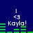 Pixelated blue background with green audio bars and white text reading "<3 Kayla!" in four identical