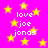 A static image with a bright pink background filled with yellow stars and repeated white text reading "i love joe jonas" in pixelated font.