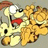 Pixelated cartoon of two orange cats, one with a red collar, embracing on a light background with dark teal text reading 'I ❤️ when garfield r nice to each other'