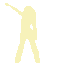 Silhouetted female figure in dynamic dance pose with one arm raised, repeated across five of varying colors on gray background