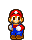 Pixelated Mario character in red cap, blue overalls, white gloves, brown shoes; poses shift from neutral to raised fist