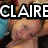 A four- of a person with blonde hair and blue clothing, overlaid with text reading CLAIRE I LOVE U in white block letters