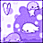 Pixelated purple and white icon with a sleeping white creature inside a purple shape, a small purple creature on top, and a purple heart symbol in the corner.