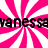 A pink and white radial striped background with black text reading "vanessa" repeated across the image.