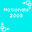 Pixelated cyan background with white text and geometric shapes; four instances of 'Nationals 2008' text paired with square-dot animations.