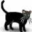 Animated contact sheet of a black cat's motion sequence with green eyes and pink nose, displayed on white background with gray shadows.