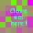 Pixelated text 'Claire was here!!' appears in cyan over a checkered background of green, purple, and brown squares.