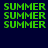 Green pixelated text 'SUMMER' repeated three times vertically on a dark blue background with cyan light effects.
