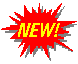 A contact sheet of seven static comic-style explosion icons with "NEW!" text in various colors on a gray background, each featuring sharp spiky edges and drop shadows.