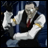 A pixelated contact sheet showing two frames of an animated icon featuring a character in a white uniform with black vest and red tie, alongside text reading "Anime IM" and "com" on a black background.