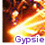 Two side-by-side animated frames show a character with glowing eyes and a fiery background, with text labels 'Gypsie' and 'Starr' at the bottom.