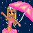 Pixel art contact sheet of a blonde woman in pink dress holding pink umbrella across 19 frames, with text quotes at bottom.