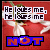 six identical showing a red background with white flowers, overlaid text "He loves me. He loves me" and the word "NOT" in various colors
