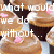 Animated sequence of cupcake icons with pink heart decorations and overlaid text reading "what would we do without... Love" in white pixelated font.