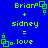 Blue background with green pixelated text and icons showing 'Brion + sidney = .love' in four identical