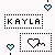 Animated contact sheet of a pixel art buddy icon showing sequential heart animation frames with repeated name text and floating hearts.