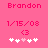 Pixelated pink background with 'Brandon' text, date stamp, and heart symbol above five white-and-pink flower icons.