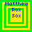 Four identical pixelated icons arranged in a , each with layered green and yellow squares surrounding blue text