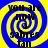 Four identical display a blue and yellow spiral background with black text reading "you are now a sabres fan" in pixelated font