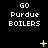 Black background displays 'GO Purdue BOILERS' text in white pixelated font with yellow star-like animations.