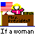 A pixelated animation of a woman at a desk with an American flag, displaying text and red prohibition symbols across frames.
