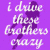 Pixelated purple background with white text reading 'i drive the BroBros crazy' and a dark purple silhouette of a person holding a microphone.