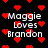 Black background with red pixelated hearts and white text reading "Maggie Loves Brandon" in a pattern