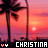 Pixelated sunset scene with palm trees and a bright sun over water, featuring 'CHRISTINA' text in white block letters on black background.