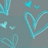 Pixelated cyan hearts float over a gray background with pink text reading "and nobody knows how much we love".