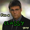 A four- shows a man in a black suit and gray shirt with text reading "I'm a CLASSY guy"; the word CLASSY changes from green to white