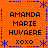 Orange background with blue dotted border and star motifs, displaying repeated text blocks in black pixelated font.