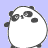 cartoon panda heads with black-and-white coloring on a light purple background, each showing distinct facial expressions and limb positions