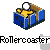 Pixelated static buddy icon featuring a blue rollercoaster cart with yellow figure and brown track elements, below which is the text 'Rollercoaster' in pixel font.