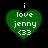 Green heart-shaped icon with white text 'i love jenny <33' on black background, showing pixelated and non-pixelated versions.
