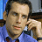 A contact sheet of two animated frames showing a man in a blue shirt holding a phone to his ear next to red text reading "Along Came Polly" on white background.