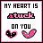 A 4x3 contact sheet of pixel art frames showing an animated icon with text "MY HEART IS stuck ON YOU" and two heart symbols, where the word "stuck" changes color across frames while hearts remain static.