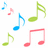Pixelated musical notes float above cyan text reading 'you are the music in me!' on a bright pink background with three cyan hearts.