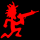 A 3x3 contact sheet of a red animated stick figure running with a gun, displayed against alternating black and red gradient backgrounds across frames.