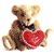 Pixelated brown teddy bear wearing a black bow tie holds a red heart-shaped object against a white background.