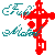 Red cross-shaped icon with teal script text and gray pixelated background, showing animation where the lower portion shifts upward.