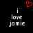 Red pixel heart above two identical text blocks reading 'i love jamie' in white on black background.