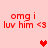 Red pixelated text 'omg i luv him <3' repeated on a light pink background with two red heart icons.