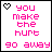 Two side-by-side pixel art frames of a buddy icon with pink text and heart symbols, showing animation changes between the left frame (black border) and right frame (pink border).