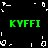 Green text 'KYFFI' appears four times on a black background with scattered white pixel fragments, forming a static