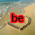 Beach scene with heart drawn in sand, overlaid text "be" and "with me" on top , "4 ever" on bottom